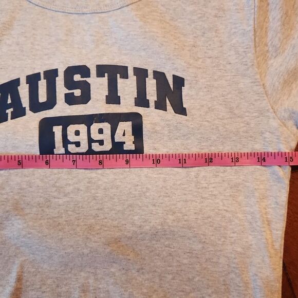 Forever 21 Austin 1994 Short Sleeve Crew Neck Crop Tee Junior Medium Gray & Blue - Picture 3 of 6